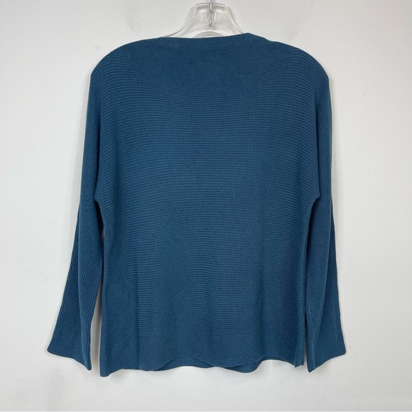 Eileen Fisher Funnel Neck Silk & Organic Cotton Pullover Sweater In Teal XXS - Picture 8 of 13